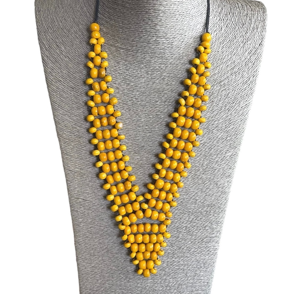🌻🧡 Handmade V Wooden Statement Necklace - Picture 2 of 7